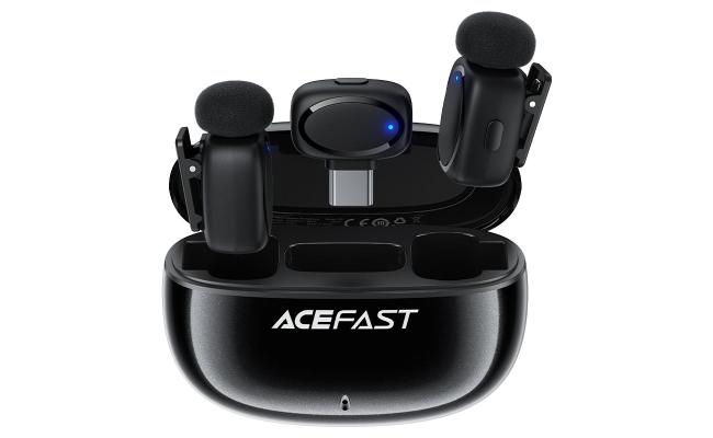 ACEFAST R2 Wireless Lavalier Dual Microphone For iPhone Android USB-C AI Noise Reduction Low Latency Lossless Sound Mics - Black